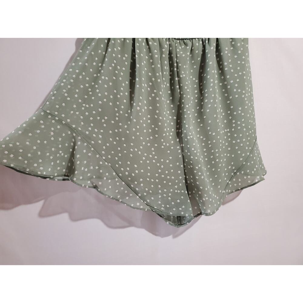 She + Sky NWT Polka Dot Smocked Ruffle Tie Strap Romper M Sage Green Cottage - Picture 4 of 10